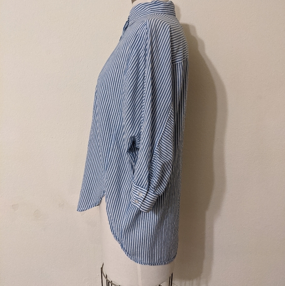 Blue & White Striped Cotton Button Down - Picture 3 of 6